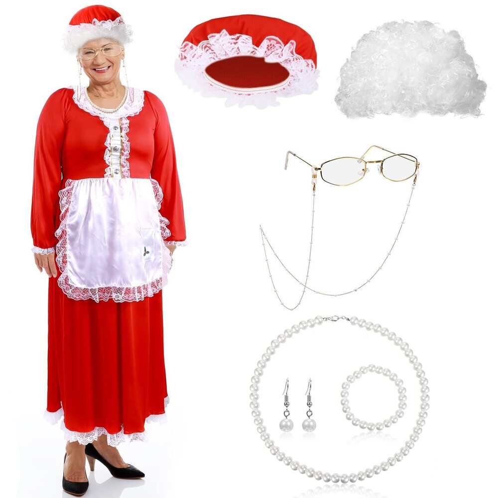 1355 7 Pcs Santa Costume Set Christmas Claus Suit Dress Include Hat Wig